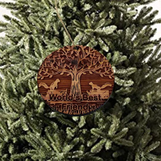 World's Best Friend Two Squirrels and Tree of Life - Cedar Ornament {3}