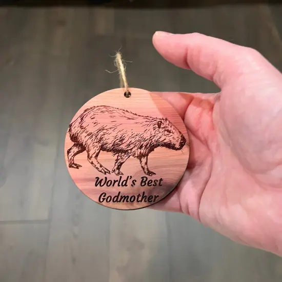 Worlds Best Godmother Capybara - Cedar Ornament {4}