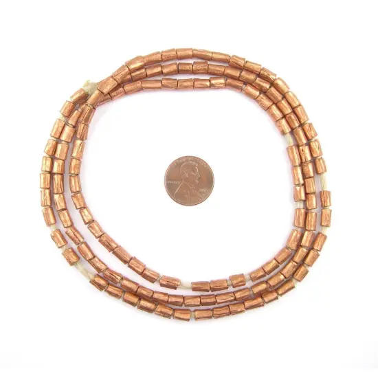 The Bead Chest Copper Ethiopian Scratch Beads 6x4mm Cylinder Large Hole 30 Inch Strand {2}