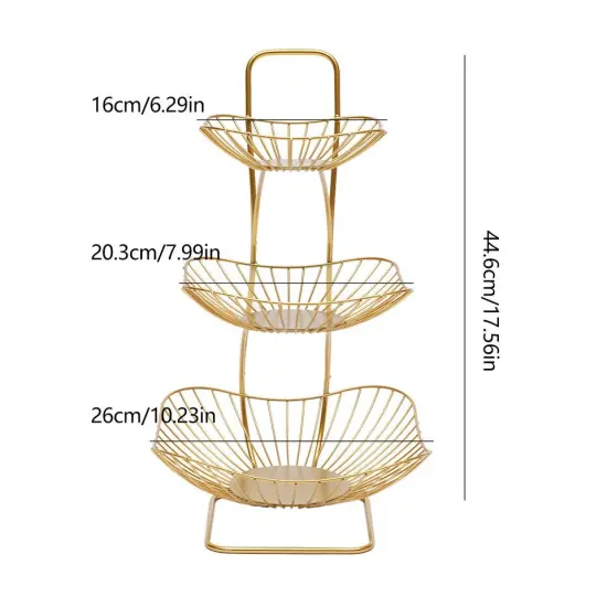 Gold-3 Tier Countertop Fruit Basket for Kitchen Vegetable Fruits Basket Bowl Stand {2}
