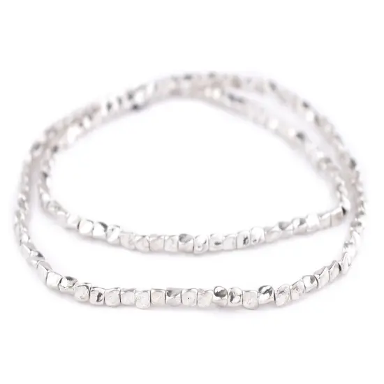The Bead Chest Shiny Silver Twisted Nugget Beads 4mm Unusual White Metal 24 Inch Strand {3}