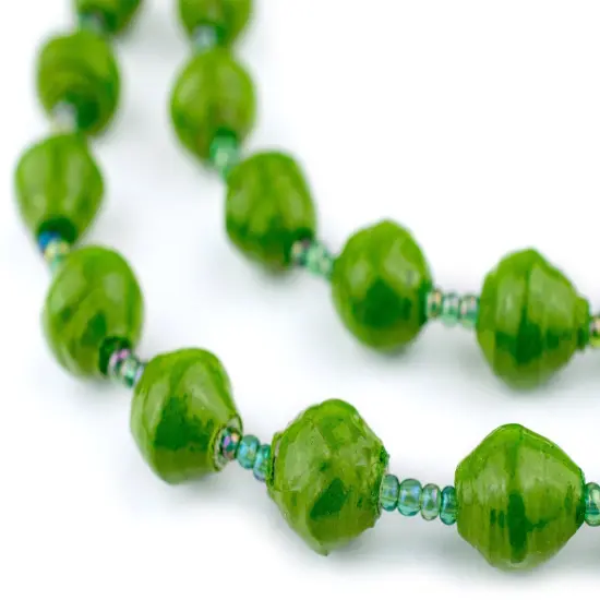 The Bead Chest Recycled Paper Bead Necklace from Uganda - Fair Trade African Jewelry (Lime Green) {1}
