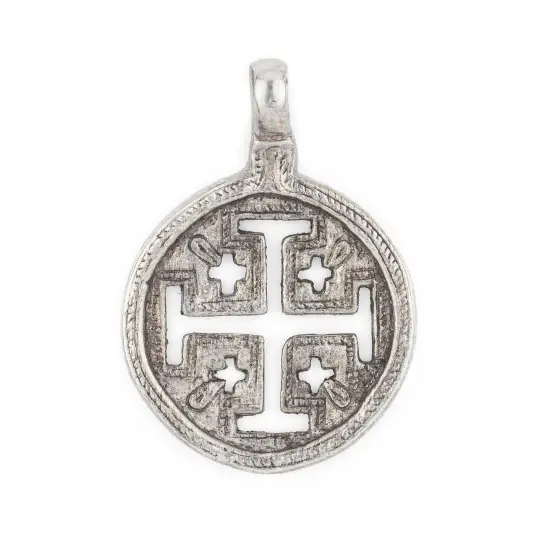 The Bead Chest Jerusalem Ethiopian Silver Cross Pendant (70x50mm) {1}