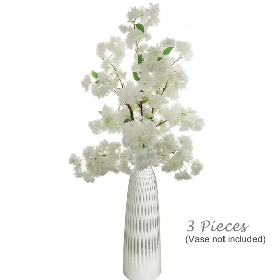 Cherry Blossom Stem: Set of 3, 40-Inch, Silk Flowers, Floral Home by Artificial Flowers White {4}
