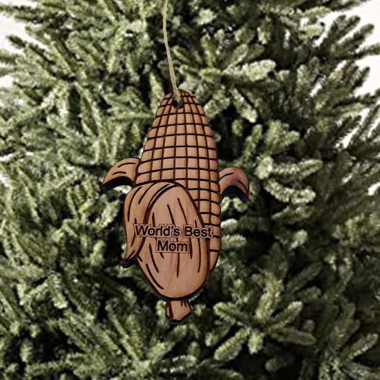 Worlds Best Mom Corn on the cob - Cedar Ornament {2}