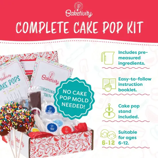 Baketivity 4 in 1 Kids Baking Set Mega Kit - Cake Pop Kit with Stand - Kids Apron and Chef Hat Set - Bake Away Kids Cookbook - Kids Cooking Sets Real Utensils - Kids Baking Kit Gifts for Girls & Boys {4}