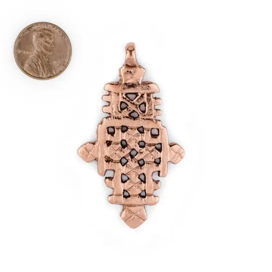 Copper Coptic Cross Pendant (60x34mm): Authentic Ethiopian East African Design for Jewelry & Necklace Making {2}
