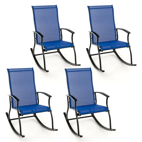 Costway 2/4 PCS Outdoor Rocking Chairs with Breathable Backrest Smooth Safe Rocking Design Navy/Brown/Black {2}