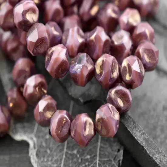 *15* 9mm Purple Bronze Washed Pink Silk Central Cut Round Beads {5}