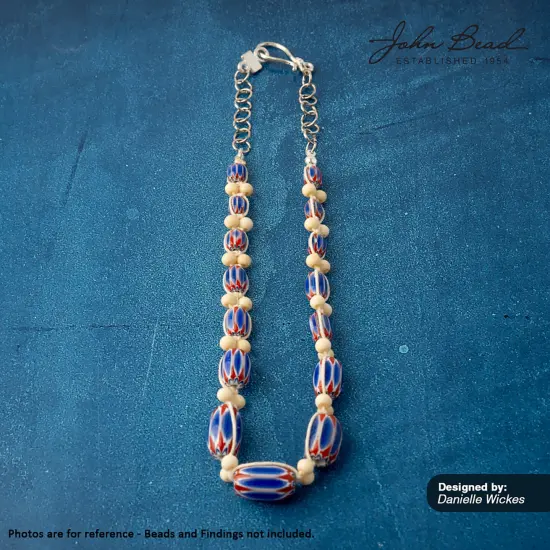 John Bead 7" Oval Glass Chevron Bead Strand {4}