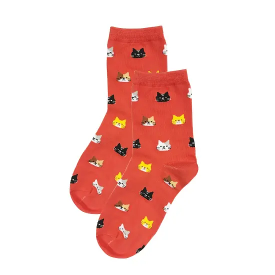 Wrapables Novelty Animal Print Crew Socks (Set of 5), Cat Face {5}