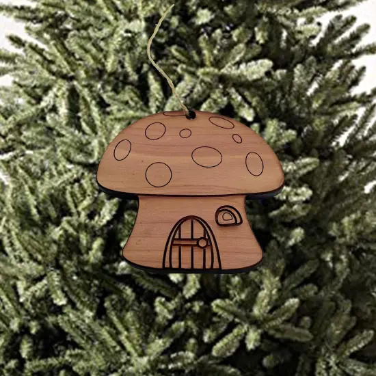 Mushroom House - Cedar Ornament {3}