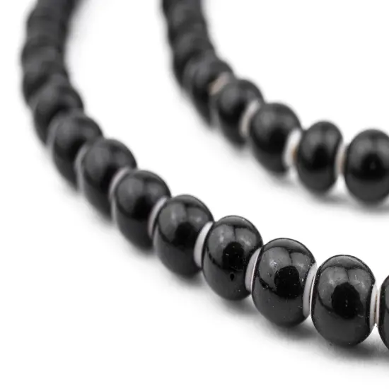 The Bead Chest White Heart Beads - Full Strand of Glass African Trade Beads (5mm, Black) {1}