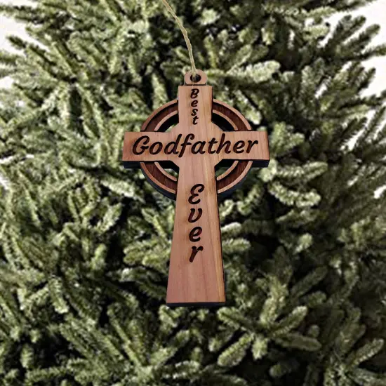 Best Godfather Ever Celtic Cross - Cedar Ornament {2}