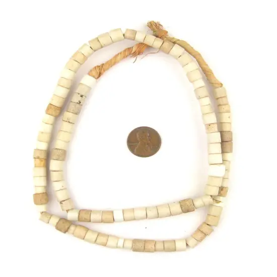 The Bead Chest Old White Nigerian Goomba Beads 7mm African Cylinder Glass Large Hole 26 Inch Strand Handmade {2}