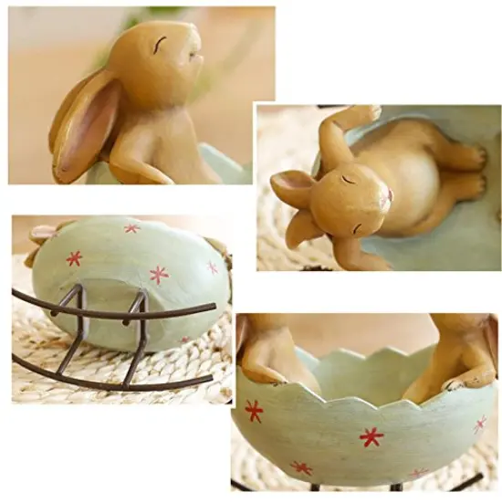 Laughing Bunny Rabbits Rocking in an Easter Egg Cradle Spring Easter Decoration Vintage Rustic Country Bunnies Rabbit Figurine Statue (Bunnies in a Cradle) {5}