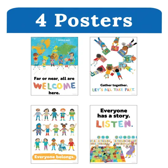 Carson Dellosa 4-Piece All Are Welcome Children's Book Posters, Motivational 13" x 19" Wall Art With Positive Affirmations for Bulletin Board, Classroom Decor, School Counselor Office Must Haves {3}