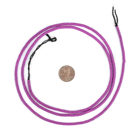 The Bead Chest Magenta Vinyl Phono Record Beads 3mm Ghana African Purple Disk 35 Inch Strand Handmade {2}