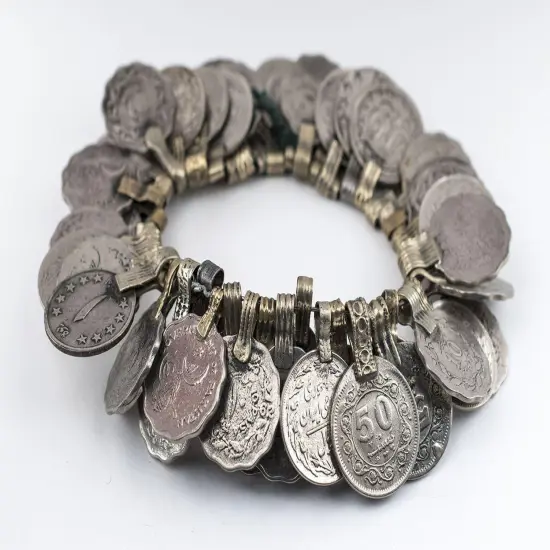 The Bead Chest Vintage Afghan Coin Bunch Afghanistan Silver Flat White Metal Large Hole {4}