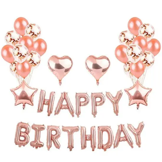 Hot Happy Birthday Decoration Multiple Color Banner Balloons Set Party Supplies Rose gold {1}