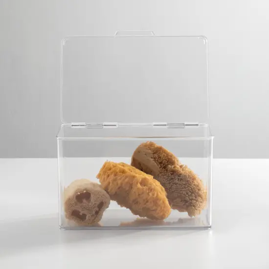 mDesign Plastic Bathroom Storage Organizer Bin Box with Hinge Lid {2}