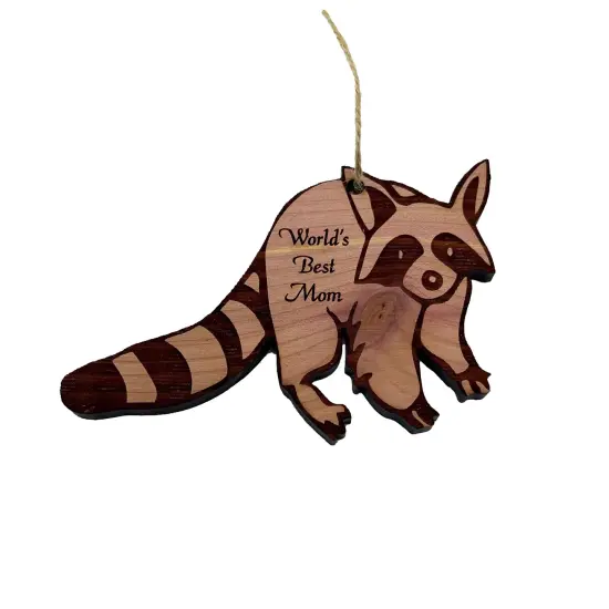 Raccoon Worlds Best Mom - Cedar Ornament {1}