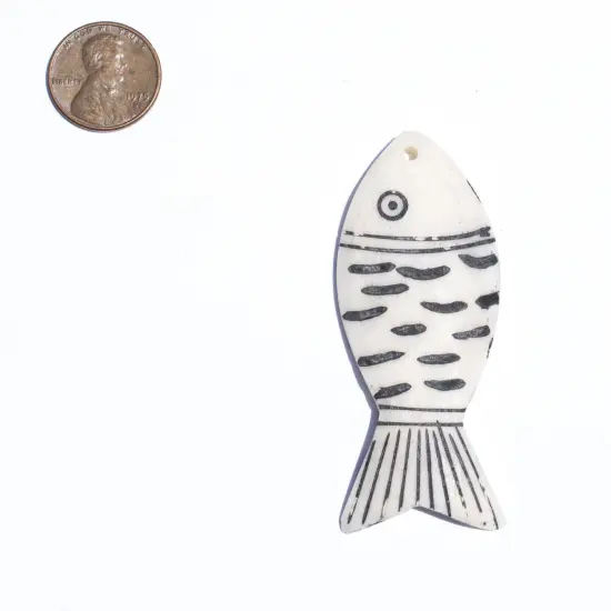 The Bead Chest Carved White Kenya Bone Fish Pendant African Large Hole Handmade {2}