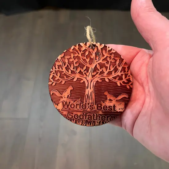 World's Best Godfather Two Squirrels and Tree of Life - Cedar Ornament {4}