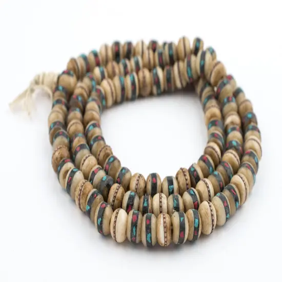 The Bead Chest Vintage Inlaid Rustic Bone Mala Beads (10mm) {3}