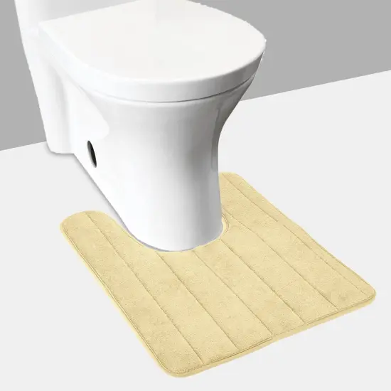 U Shaped Bathroom Rugs Contour Non-slip Toilet Mat Absorbent Cozy Velvet Floor Mat 23.62 x 19.69in Khaki {5}