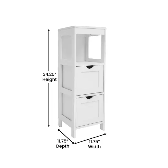 Merrick Lane Delilah 2 Drawer Bathroom Storage Cabinet Organizer with Open Display Shelf White {6}
