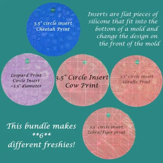 Bundle - 3.5" circle w/post and 5 animal print inserts - Silicone Freshie Mold {2}