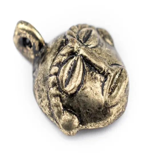 The Bead Chest Round African Brass Mask Pendant (21x27mm): Genuine West African Mask Design for DIY Jewelry & Necklaces {3}