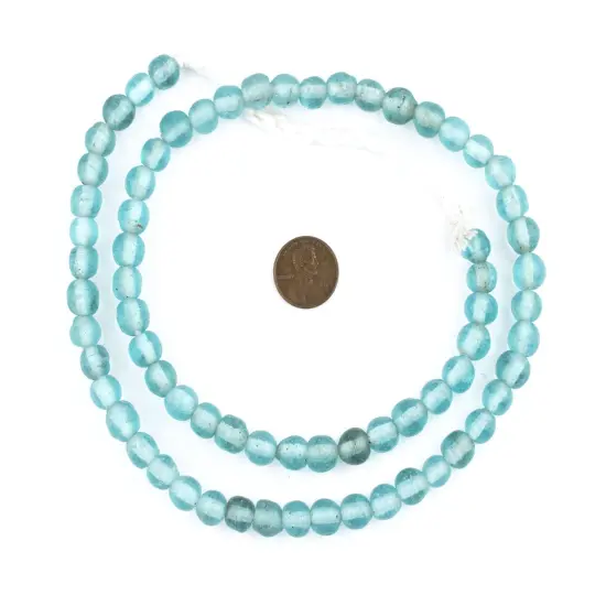 The Bead Chest Ancient-Style Java Glass Beads, Round Indonesian Handmade Fair Trade Etched Spacers for DIY Jewelry Making and Crafts (Clear Marine) {2}