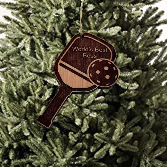 Worlds Best Boss Pickleball - Cedar Ornament {2}