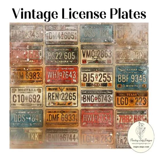 Vintage License PlatesDecoupage - Mixed Media Art Papers 18x24 {1}