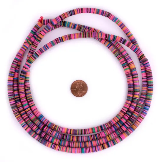TheBeadChest Bonsaaso Medley Vinyl Phono Record Beads 6mm Ghana African Multicolor Mixed 30 Inch Strand Handmade {2}