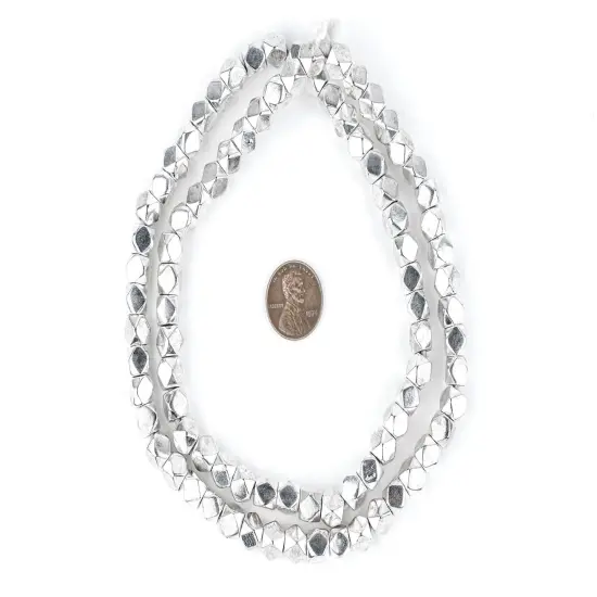 The Bead Chest Cornerless Cube Beads - Full Strand of Faceted Ethnic Metal Spacers (7mm, Silver) {2}