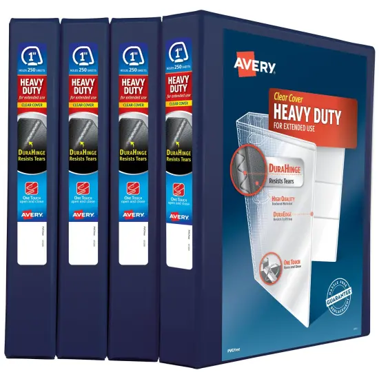 Avery Heavy-Duty View 3 Ring Binders, 1" One Touch Slant Rings, 4 Navy Blue Binders (79869) {1}
