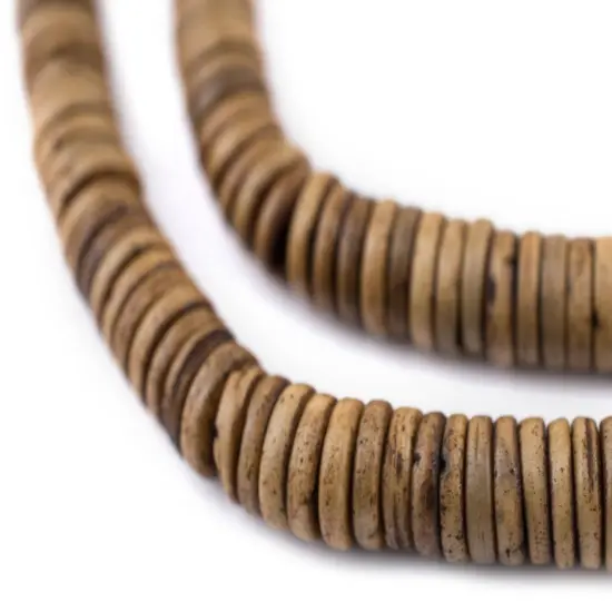 The Bead Chest 8mm Brown Bone Button Beads: Nepal Flat Round Disk Heishi Beads for DIY Necklace Jewelry Making {1}