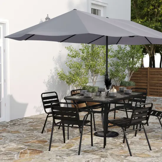 Merrick Lane Evanston 15 FT Triple Head Umbrella for Patio Use with Crank Handle, and Easy Lift Function Gray {3}