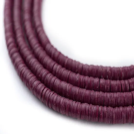 The Bead Chest Plum Purple Vinyl Phono Record Beads 4mm Ghana African Disk 33 Inch Strand Handmade {1}
