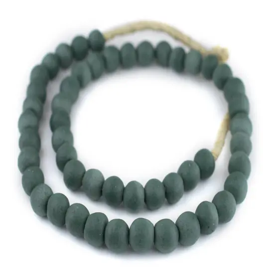 The Bead Chest Serpentine Green Recycled Glass Beads 14mm Ghana African Sea Glass Round Large Hole 28 Inch Strand Handmade Fair Trade {3}