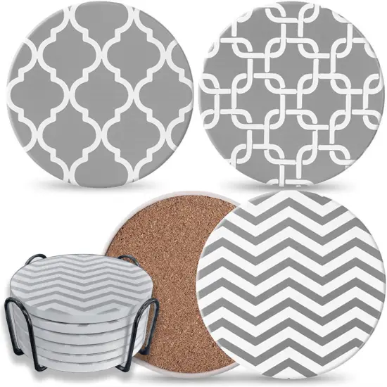 Kitcheniva Absorbent Coaster Set Drink Coffee Cup Pad White gray/6+1 {1}