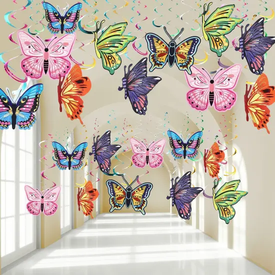 36 PCS Butterfly Hanging Swirl Decoration Summer Spring Party Streamer Butterfly Ceiling Swirl for Home Baby Shower Birthday Wedding Garden Tea Party {2}