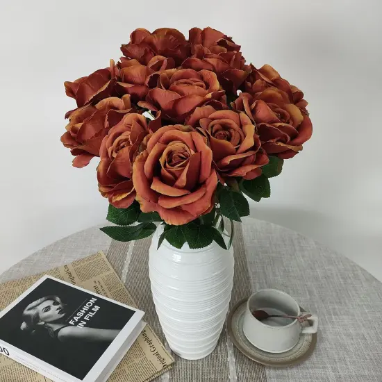 12 Pcs Artificial Roses for Wedding & Any Occasions Burnt orange {2}