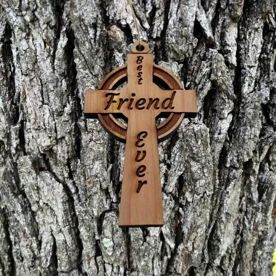 Best Friend Ever Celtic Cross - Cedar Ornament {2}
