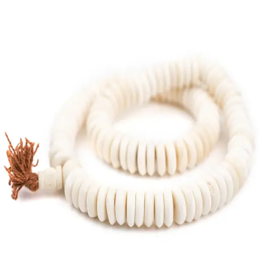 The Bead Chest White Disk Bone Mala Beads 14mm Nepal Large Hole 22 Inch Strand {3}