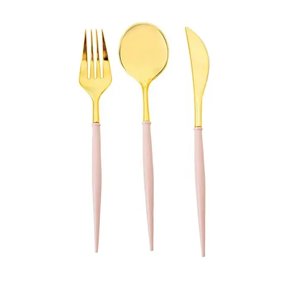Heavy-duty Plastic Cutlery 24 pcs Blush and gold {1}
