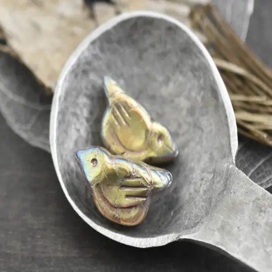 *6* 11x22mm Gold Washed Matte Crystal AB Bird Beads {4}